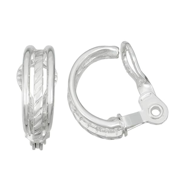 Napier Clip Capsule Silver-Tone Sparkling C Hoop Clip Earrings - image 