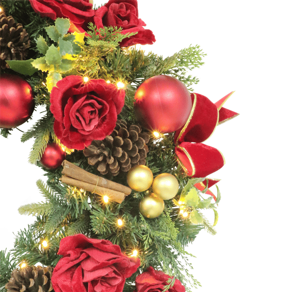 Puleo International Pre-Lit Red Adorned Christmas Wreath
