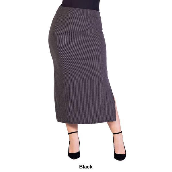 Plus Size 24/7 Comfort Apparel Ribbed Knit Side Slit Maxi Skirt
