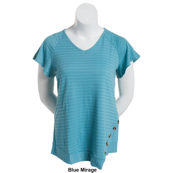 Womens New York Laundry Short Sleeve  Asymmetrical Hem V-neck Tee