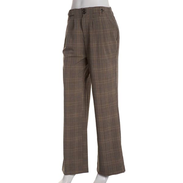 Juniors Leighton Bi-Stretch Wide Leg Plaid Pleated Trousers - image 