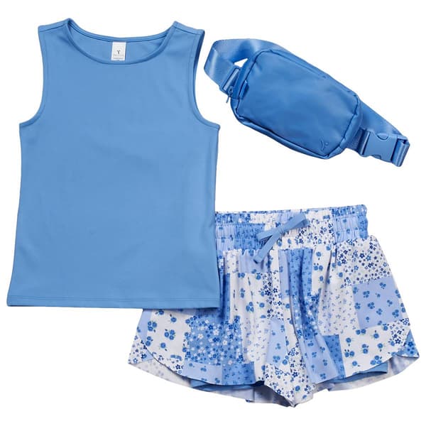 Girls (7-14) Yogalicious(R) Tank w/ Ditsy Patchwork Shorts Set - image 