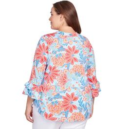 Plus Size Ruby Rd. Patio Party 3/4 Sleeve Knit Puff Floral Blouse