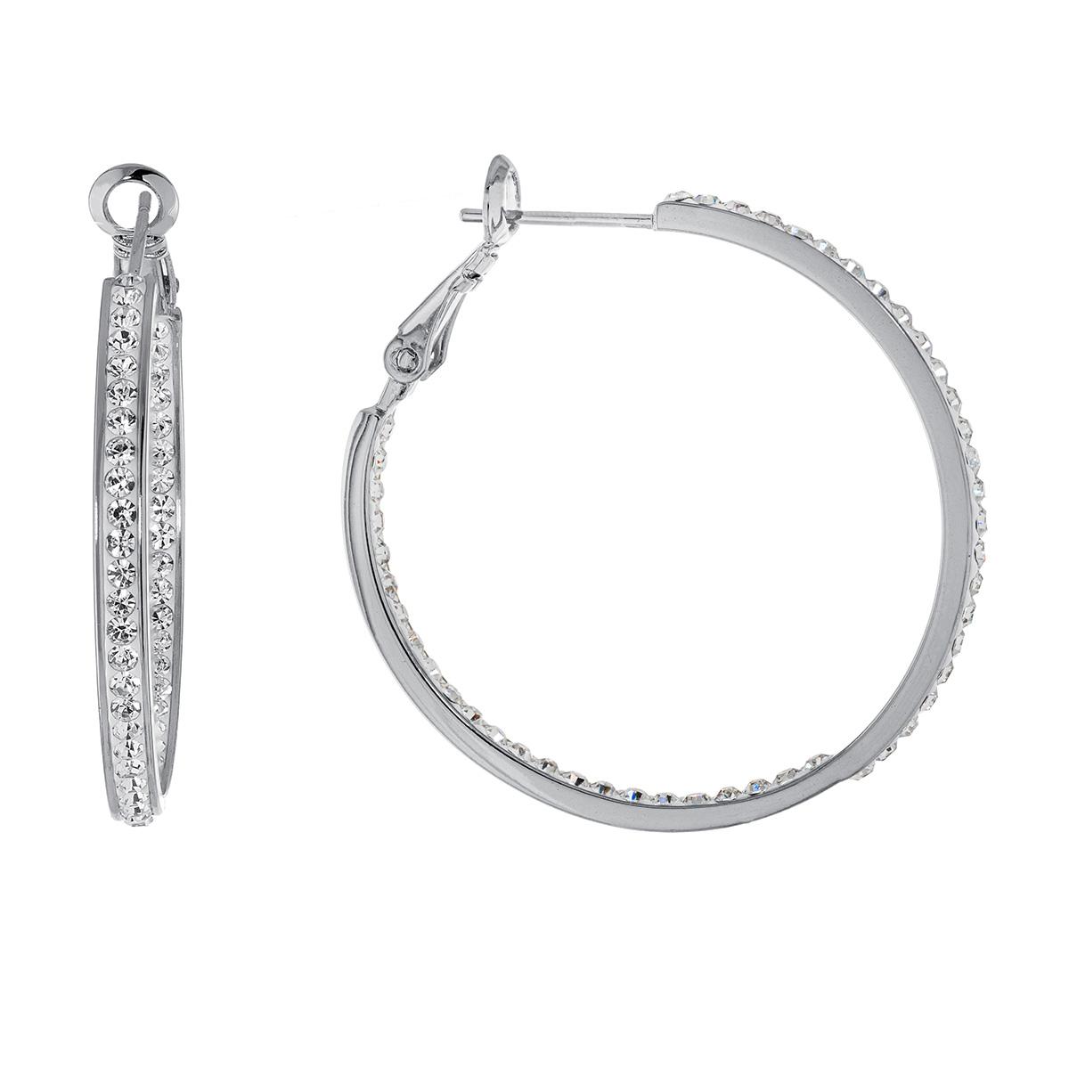 Fine Silver Plated 35mm Crystal Hoop Earrings