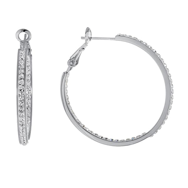 Athra 35mm Clear Crystal Clutchless Hoop Earrings - image 