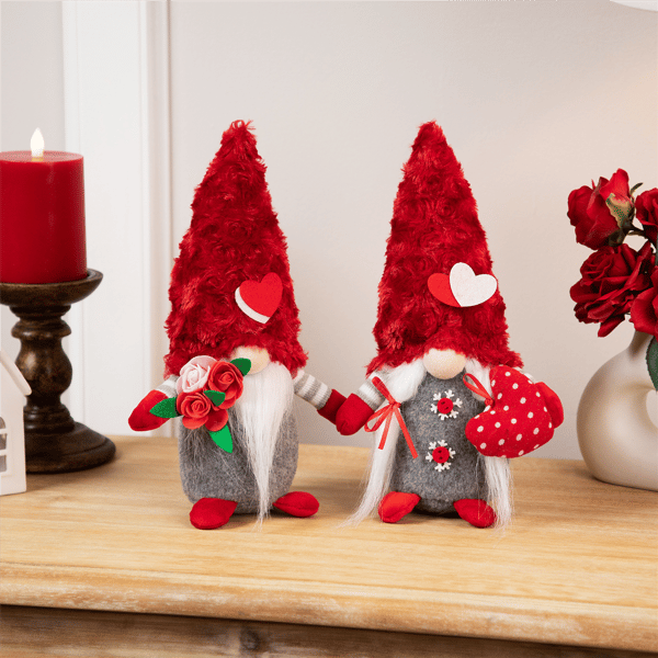 Northlight 11.5in. Fuzzy Hat Valentine''s Day Gnomes - Set of 2 - image 