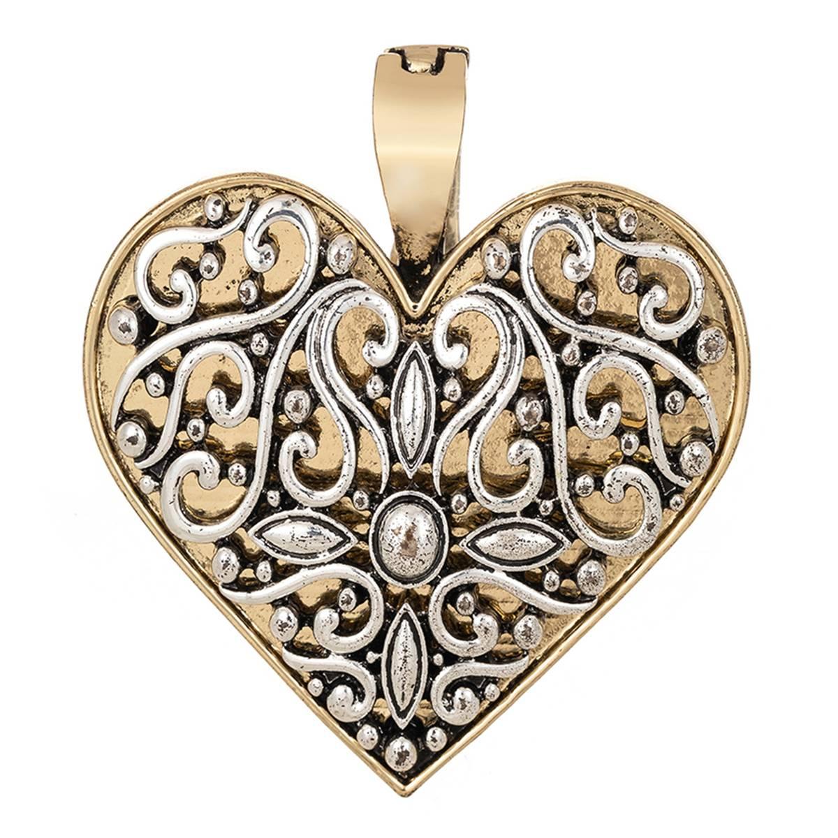 Wearable Art Two-Tone Antique Mixed Metal Heart Enhancer Pendant