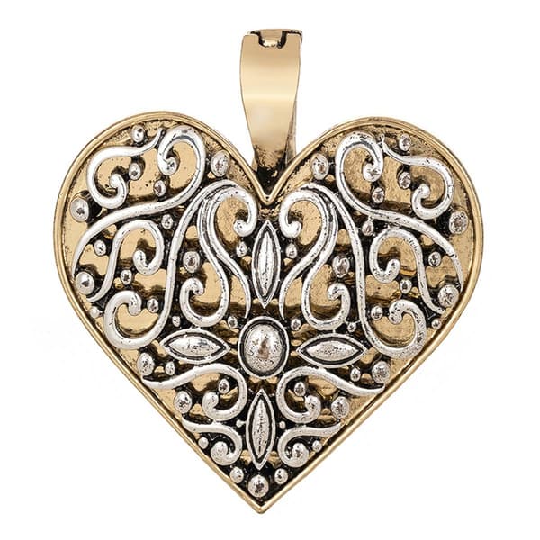 Wearable Art Two-Tone Antique Mixed Metal Heart Enhancer Pendant - image 