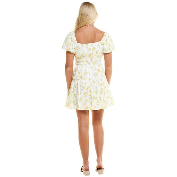 Juniors Trixxi Puff Sleeve Emma Tier Floral A-Line Dress