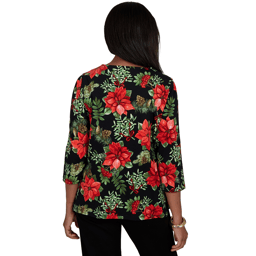 Womens Alfred Dunner Classics 3/4 Sleeve Poinsettia Blouse