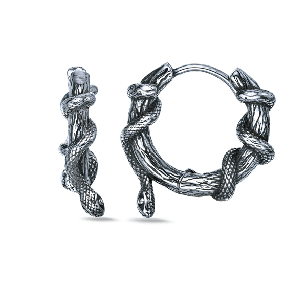Mens Lynx Stainless Steel Snake Coil Hoop Earrings
