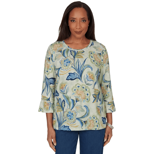 Petite Alfred Dunner Indigo Girls Bold Meadow Floral Blouse - image 