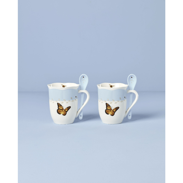 Lenox® Butterfly Meadow® Blue Mugs with Spoons - Set of 2