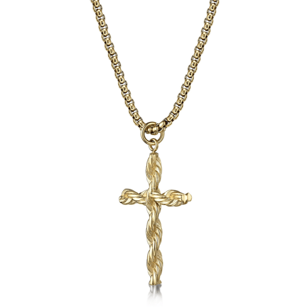Mens Lynx Gold-Tone Ion Plated Stainless Steel Cross Pendant