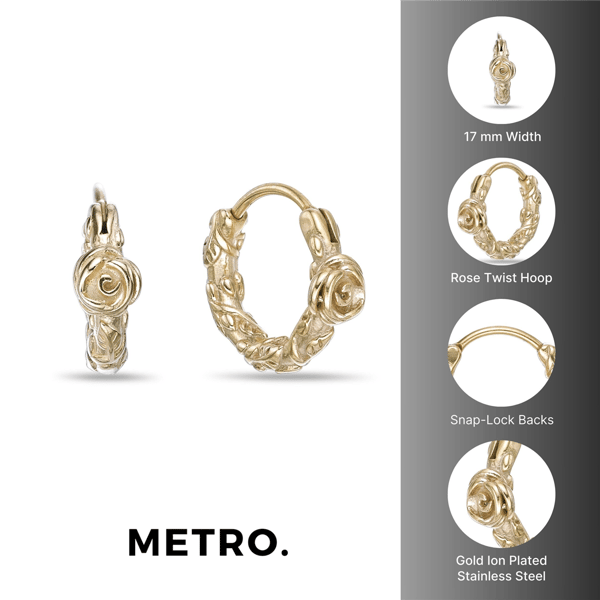 Mens Lynx Gold-Tone Ion Plated Stainless Steel Hoop Earrings