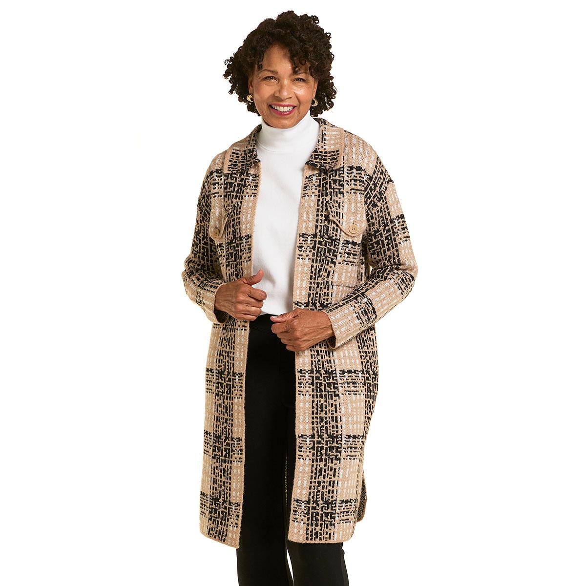 Womens By Design Long Sleeve Chest Pocket Plaid Cardigan