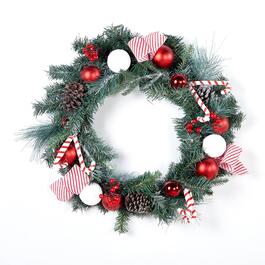 24in. Life-Like Wreath with Candy Canes & Pine Cones