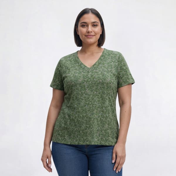 Plus Size Hasting & Smith Short Sleeve Floral V Neck Tee - image 
