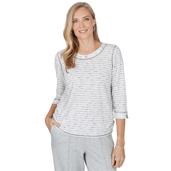 Petite Alfred Dunner Weekend Warrior 3/4 Sleeve Stripe Blouse - image 