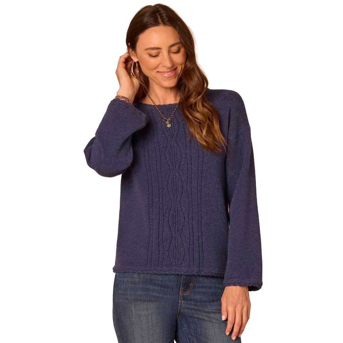 Petite Democracy Long Sleeve Solid Cable Knit Sweater