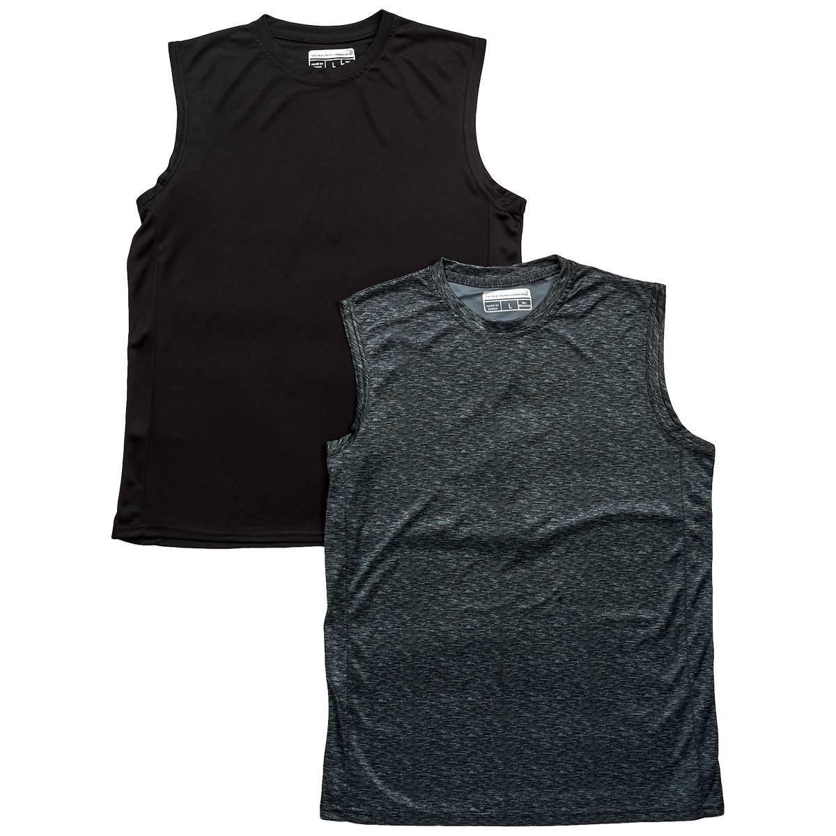 Mens Ultra Performance 2pk. Sleeveless Marled Dry Fit Tees-Black