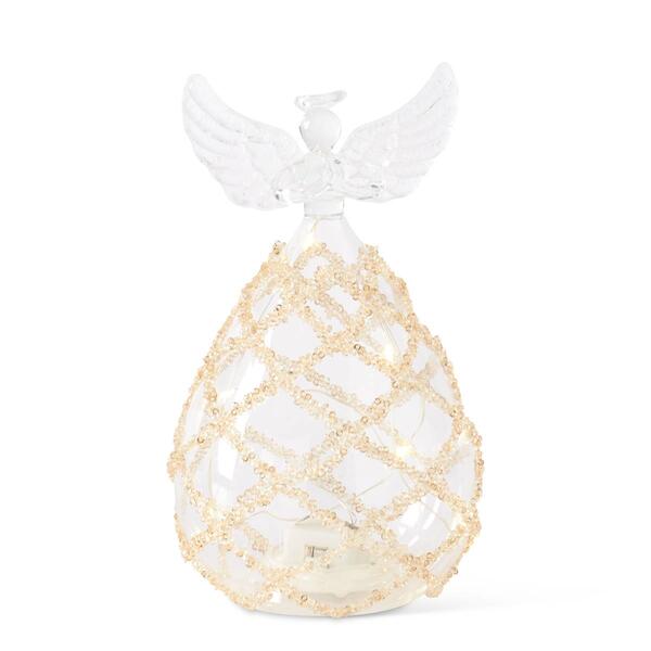 K&K Interiors 6.5in. Clear Glass LED Angel w/ Gold Beads - image 