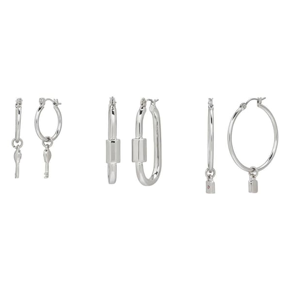 Steve Madden Garden Party Lock & Key Charm Hoop Earrings Set - image 