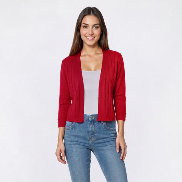 Womens 89th & Madison 3/4 Sleeve Solid Cable Shrug - image 