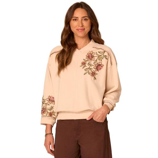 Womens Democracy Long Sleeve High Vee Neck Embroidered Sweatshirt - image 