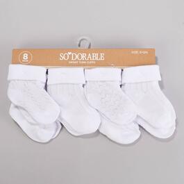Baby Girl so''dorable&#40;R&#41; 8pk. White Textured Knit Turn Cuff Socks