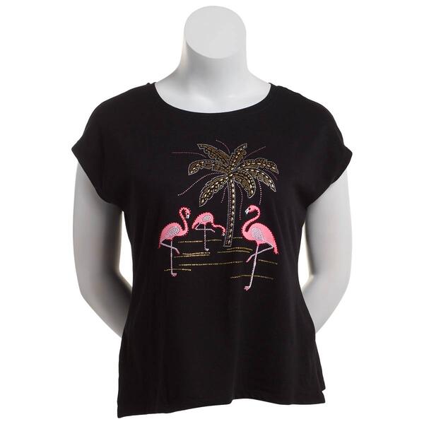 Womens New York Laundry Embellished Palm & Flamingo Tee - image 
