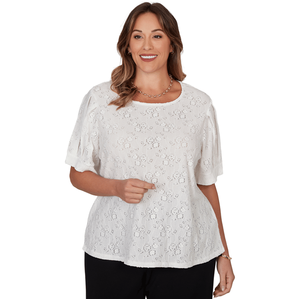 Plus Size Emaline Enchanted Bloom Short Puff Sleeve Floral Blouse - image 
