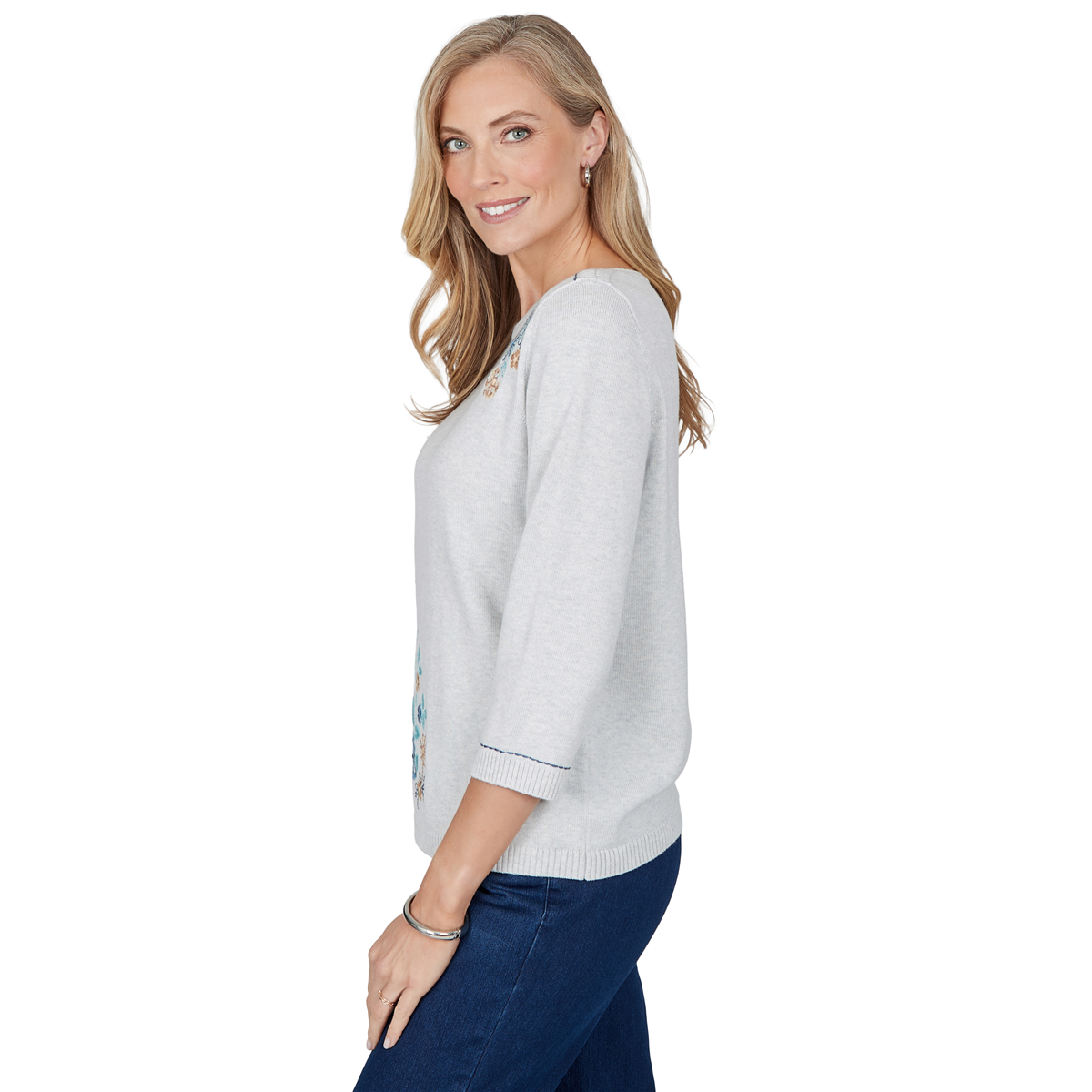 Womens Alfred Dunner Ann Arbor Floral Embroidered Sweater