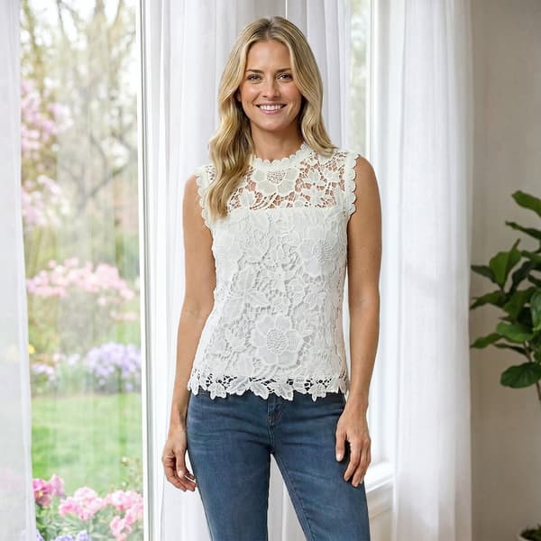 Womens Nanette Lepore High Neck Allover Floral Lace Blouse