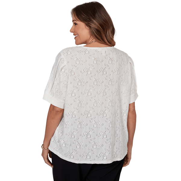 Plus Size Emaline Enchanted Bloom Short Sleeve Floral Knit Blouse