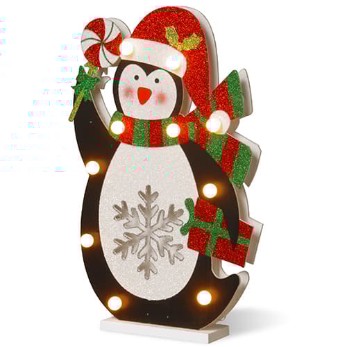 National Tree 17in. Pre-Lit Wooden Penguin - image 