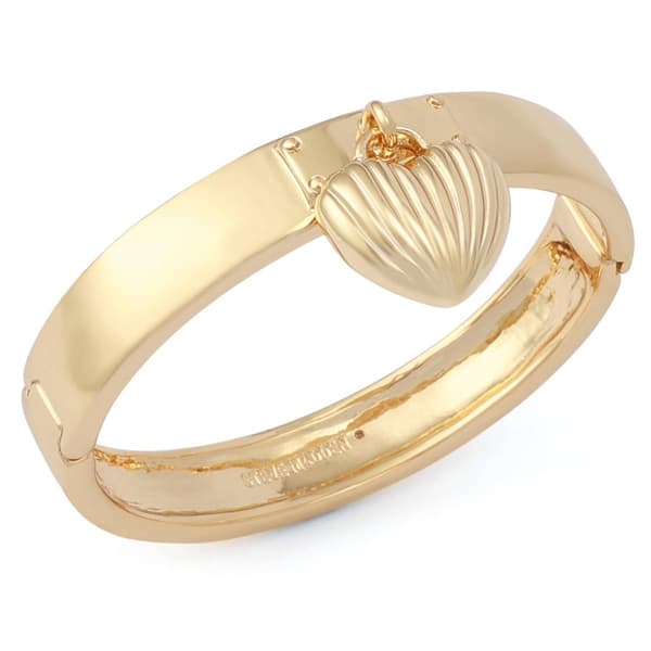 Steve Madden Gold Fluted Heart Charm Bangle Bracelet