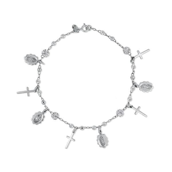Sterling Silver Rosary Bracelet with Crystals and Beads - image 