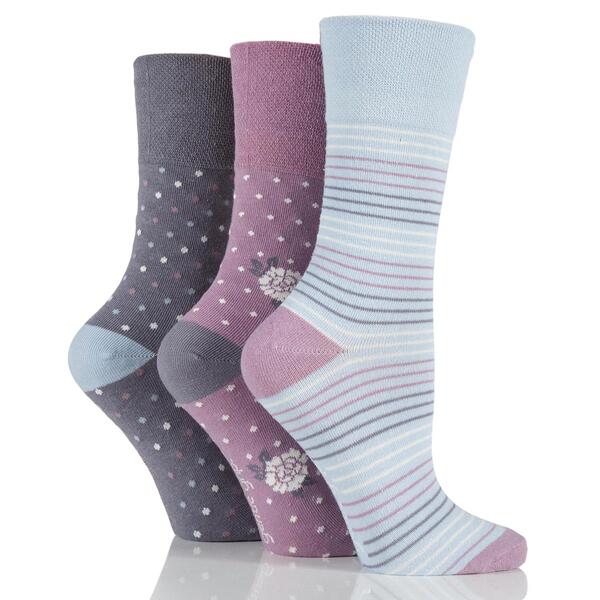 Womens Gentle Grip 3pk. Dainty Flower/Dot/Stripe Crew Socks - image 