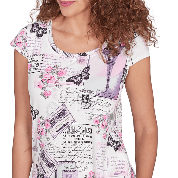 Womens Emaline Key Items Cap Sleeve Paris Postcard Tee