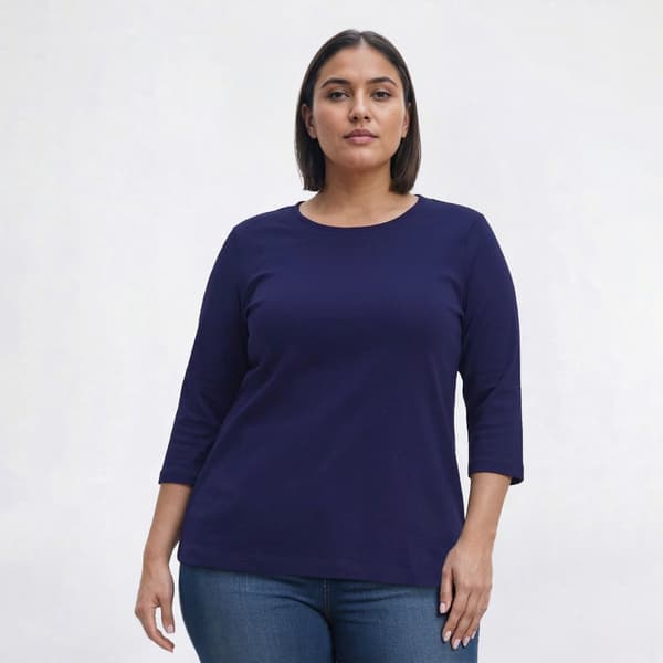 Plus Size Hasting & Smith 3/4 Sleeve Solid Round Neck Tee