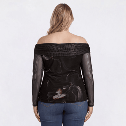 Juniors Plus Derek Heart Off the Shoulder Floral Mesh Top