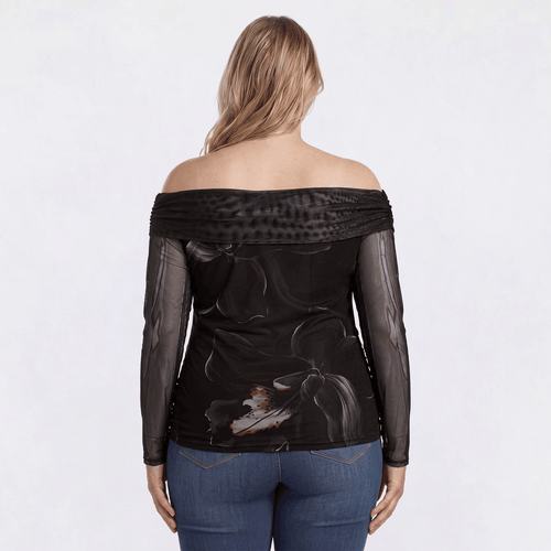 Juniors Plus Derek Heart Off the Shoulder Floral Mesh Top