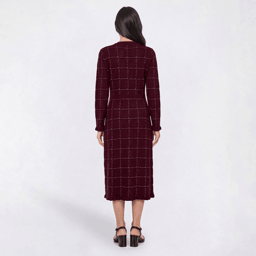 Womens Sandra Darren Long Sleeve Plaid Button Sweater Dress