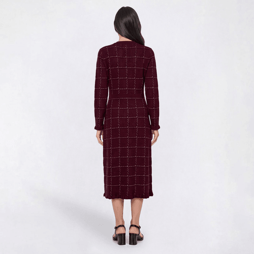 Womens Sandra Darren Long Sleeve Plaid Button Sweater Dress