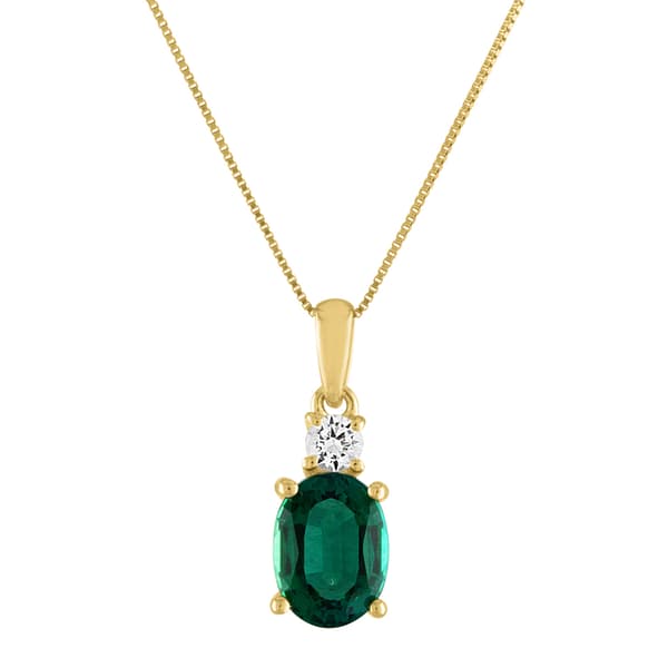 Gemstone Classics(tm) 10kt Yellow/Created Emerald Oval Pendant - image 