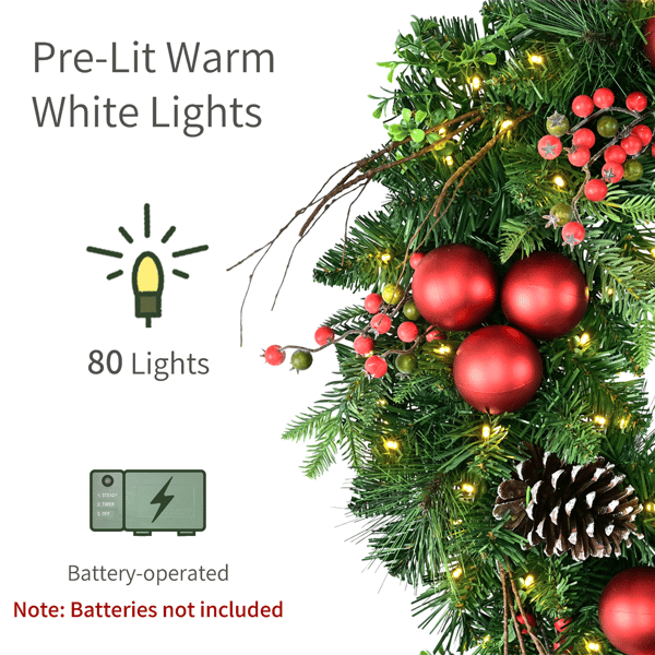 Puleo International 26in. Pre-Lit LED Ornament Adorned Wreath