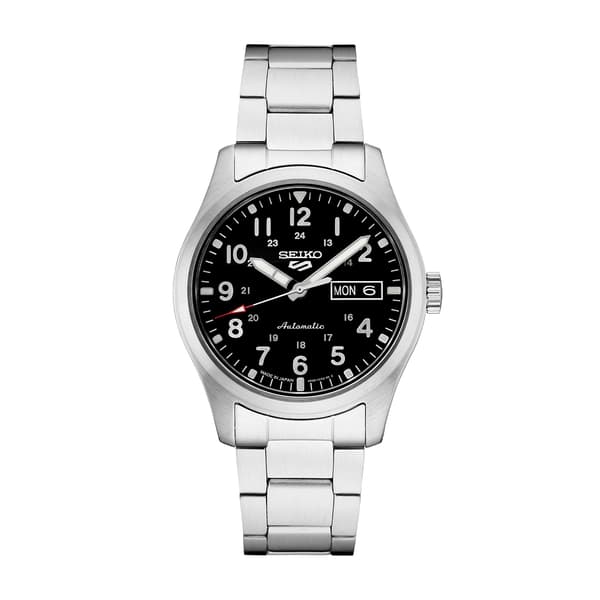 Mens Seiko 5 Sports Stainless Steel Black Dial Watch - SRPG27 - image 
