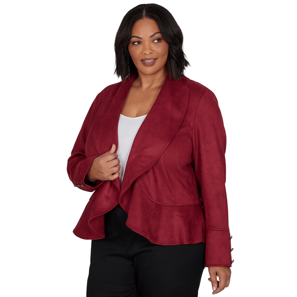 Plus Size Emaline Country Code Solid Long Sleeve Faux Suede Open - image 