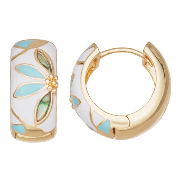 Napier 20.5mm Gold-Tone Blue & White Spring Blooms Hoop Earrings
